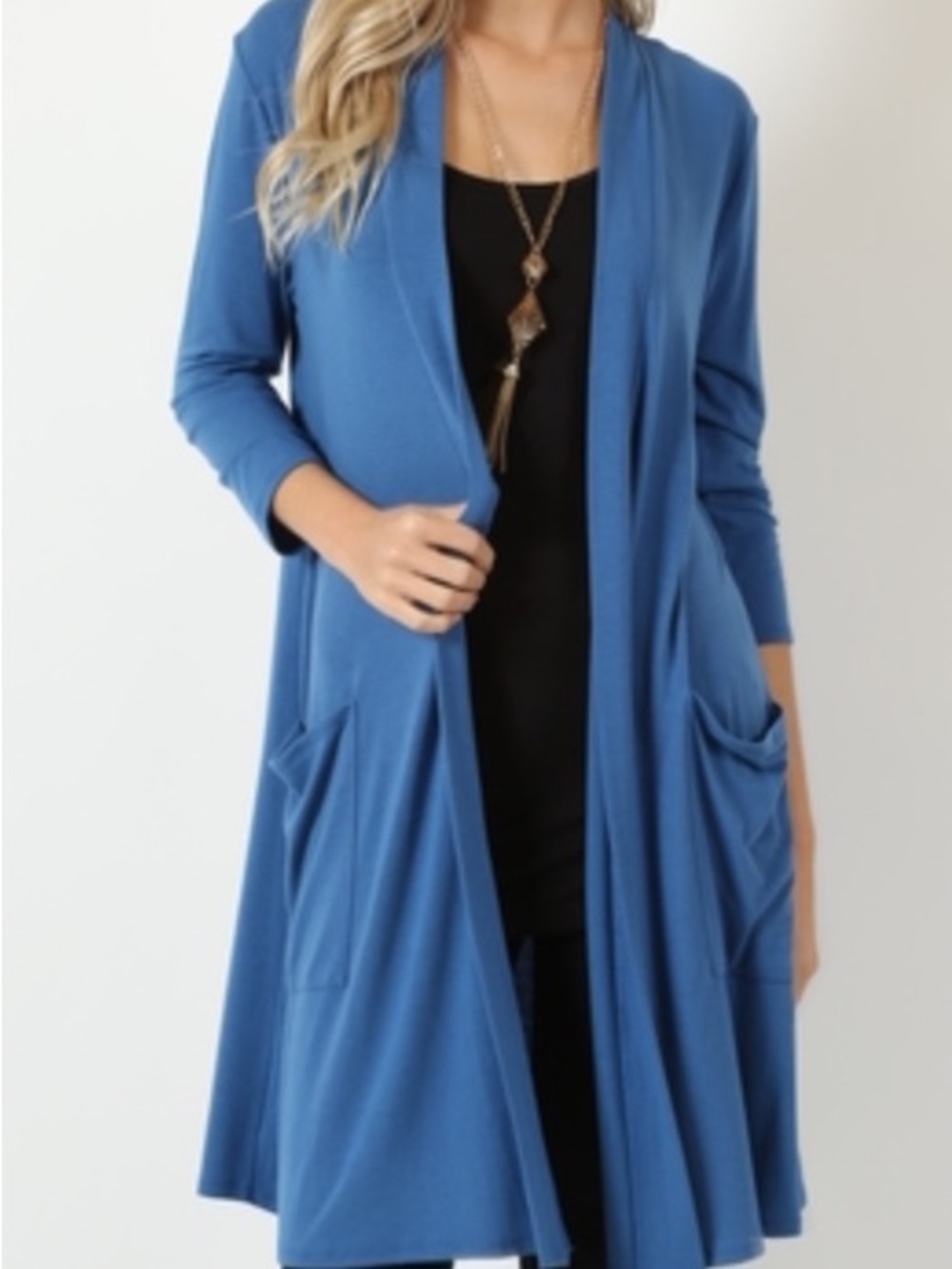 Blue Mist Open-Front Longline Women's Cardigan Sweater